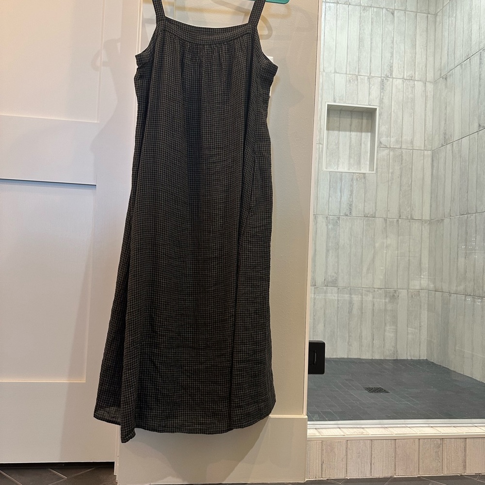 Eileen Fisher Puckered Organic Linen Square Neck Dress